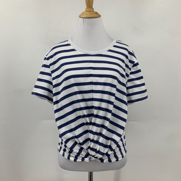 Splendid Shirt Womens Extra Large Knotted Twist Striped Cropped Short Sleeve Tee - Picture 2 of 13